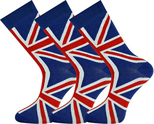 Mysocks Unisex-Socken aus gekämmter Baumwolle, Union Jack, britische Flagge, 3 Paar, Größe 37-41