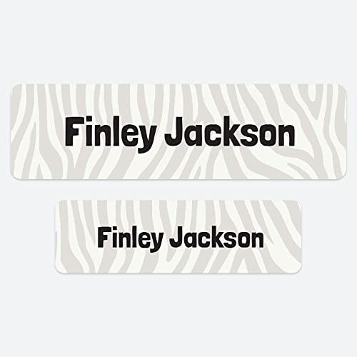 50 x No Iron Personalised Stick On Waterproof Washable Name Labels Great for Clothes, School Uniform, Equipment, Shoes. School, Nursery, Day Care, Hospital - Zebra Print Grey