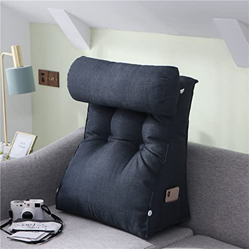 HEATHE Dreieck Keilkissen, Lesekissen, Erwachsene Rücken-Ruhe-Lounge-Kissen, Rückenkissen Bett/Sofa, für Lendenwirbelstütze, mit abnehmbarem Nackenrolle, Smoke Polish, 45*55*30 (with round pillow)