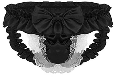 Men Stain Underwear Frilly Sissy Thongs French Maid Panties Ruffled Underpants Sexy Bow-knot Briefs Gay Lingerie Cross-dressing Low Rise Panties Lace Knickers T-line Triangle Jockstrap Bulge Pouch