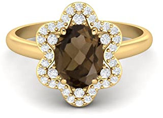 8 x 6 mm ovale Form Natürlicher Rauchquarz-Edelstein 925er Sterling Silber Verlobungs-Frauenring (Gold-Vermeil, 52)