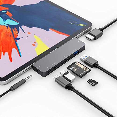 3XI USB C Hub für iPad Pro/iPad Air 4, 7 in 1 Typ C auf HDMI 4K Adapter, PD Ladeanschluss, USB 3.0 Anschlüsse, SD/TF Kartenleser,Typ c Datenschnittstelle, 3,5 mm Audio, kompatibel mit MacBook Pro/Air