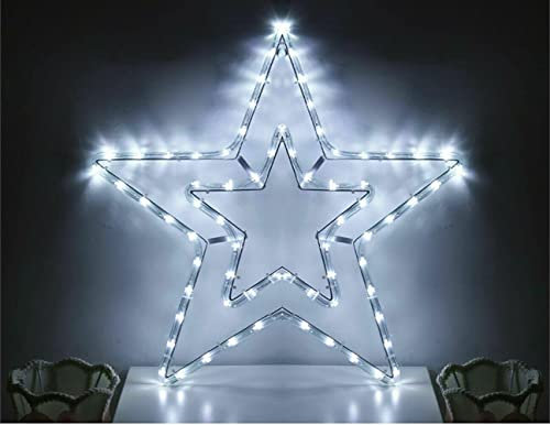 Partenopea® stella natalizia grande luminosa luci di natale da esterno da appendere tubo led forma stella 50x50 CM luce con 90 LED IP44… (Luce bianca Fredda)