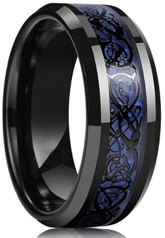 TIANZO Fashion Black Wolfram Ehering Stahlkette Spinner Ringe für Männer Frauen Dragon Inlay Red Wedding Rin