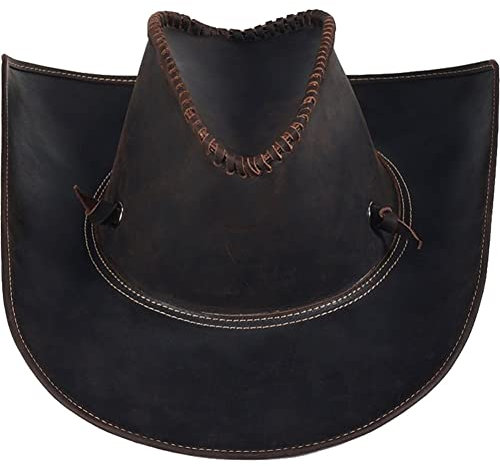 Lipfer Echter Leder Cowboyhut Für Männer Vintage Handgefertigt Westliche Formbare Rand Haltelement Großer 60 cm Outback Hut