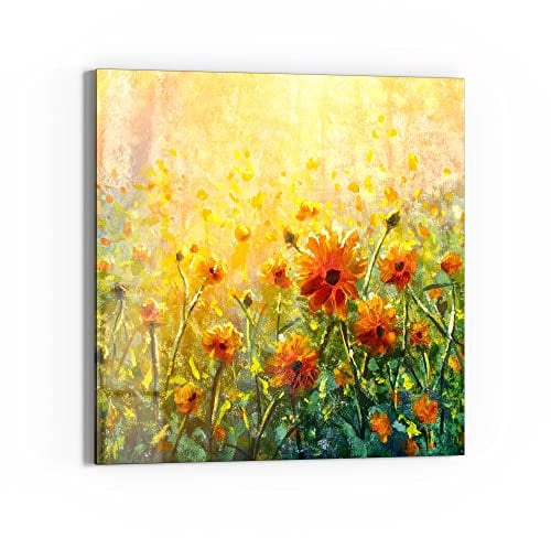 DEQORI Glasbild Echtglas | Motiv Blumenwiese im Monet-Stil | quadratisch einteilig 50x50 cm | schöne Dekoration | Wandbild für Wohnzimmer, Schlafzimmer, Flur & Küche | moderne Wanddeko