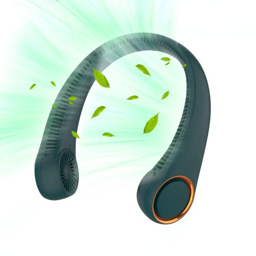 Portable Neck Fan, Hands Free Bladeless 360° Cooling Personal Wearable, Quiet for Outdoor Indoor, Gifts for Men Women, 4000mAh Battery Operated, USB Rechargeable, 3-Speeds (Dark Green)
