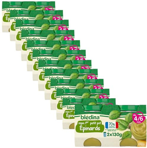 Blédina - Mon 1er Petit Pot bébé - Epinards - 70% d'ingrédients Français - De 4 à 6 mois - 24 pots de 130g
