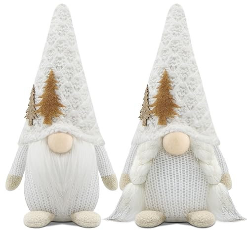 Godeufe 2er Set Wichtel Weihnachten Weihnachtsdeko Weihnachtswichtel Deko Wichtel Figuren Zubehör Dekoration Christmas Decorations - Weiß