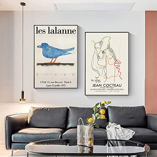 Vintage Les Lalanne Blauer Vogel Poster Drucke Jean Cocteau Abstrakte Leinwand Gemälde Ausstellung 2 Stück Wandkunst Bilder Wohnzimmer Dekor 35Cmx50Cmx2Pcs Kein Rahmen