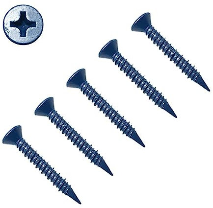 TERF® Masonry Concrete Screw 4.8mm X 32mm Philip Drive Flat Countersunk Head Blue Finish Anti Corrosion Concrete Screws 4.8mm X 32mm for Anchor Masonry Concrete Brick Block - Pack of 25