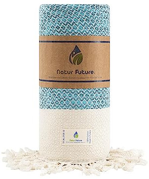 NATUR FUTURE Strandtuch Baumwolle Groß XXL Badetuch Handtuch Duschtuch Badehandtuch Hamamtuch Stranthandtuch Sporttuch Sarong Pareo Yoga Fouta Decke Saunatuch Spa (Türkis, Juwel 100 x 200 cm)