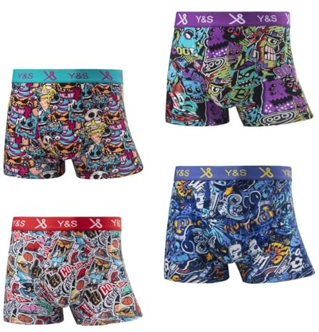 Palleon 4er Pack Boxershorts Herren | Lustige Retroshorts im Cartoon Design | Bequeme Boxer Pants aus Baumwolle & Modal mit Elasthan