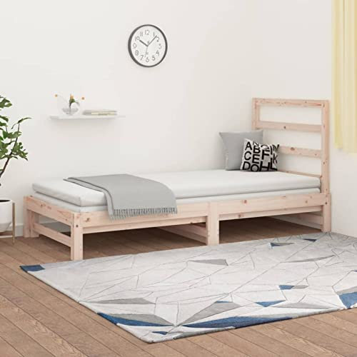 Homgoday Tagesbett Ausziehbar Ausziehbett Bettsofa Sofabett mit Lattenrost Schlafsofa Holzbett Jugendbett Gästebett für Schlafzimmer Wohnzimmer 2X(90x200) cm Massivholz Kiefer