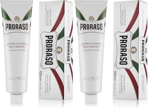 Proraso Shaving Cream Tube, 150ml, Sensitive Shaving Cream for Men Protects Skin, Formula with Oat and Green Tea Extracts, Made in Italy, White (Pack of 2)
