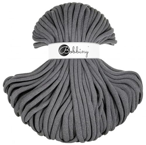 Bobbiny Geflochtene Makramee-Schnur, Jumbo, 9 mm, 100 % recycelte Baumwolle, Steingrau, 100 m