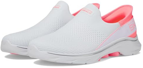 Skechers, GO Walk 7 MIA Mujer, White Textile/Neon Pink Trim, 37.5 EU