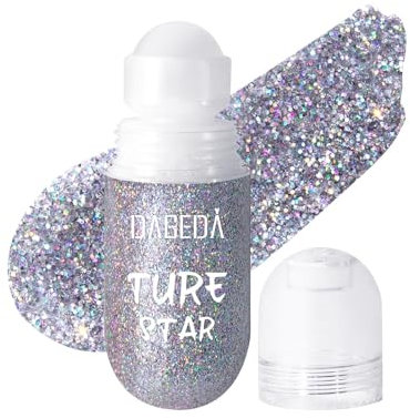 Prreal Roll-on Body Glitter Gel, Mermaid Makeup Festival Rave Accessories, Gliter Face Paint Holographic Hair Glitter Gel, Sparkle Body Shimmer Halloween Makeup for Rave Party(05 Silver)