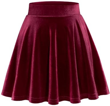 DRESSTELLS Damen Samt Rock Mini Skater Röcke Vielseitige A-Linie Basic Stretch Ausgestellte Casual Faltenrock Dark Red L