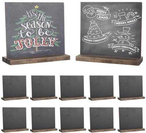 12 Stück Klein Schiefertafel 15x13cm Schiefertafel zum Beschriften Kleine Tafeln zum Beschriften Mini Tafel Doppelseitige Kreidetafel Schilder mit Ständer Kreidetafel Aufsteller für Geburtstag