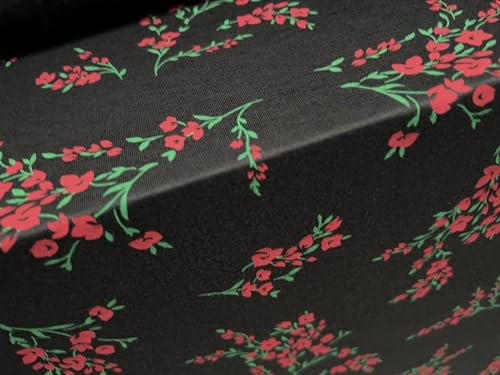 Viskose Spandex Stretch Single Jersey Stoff Meterware – Blumen Bouquet Print – Schwarz & Rot