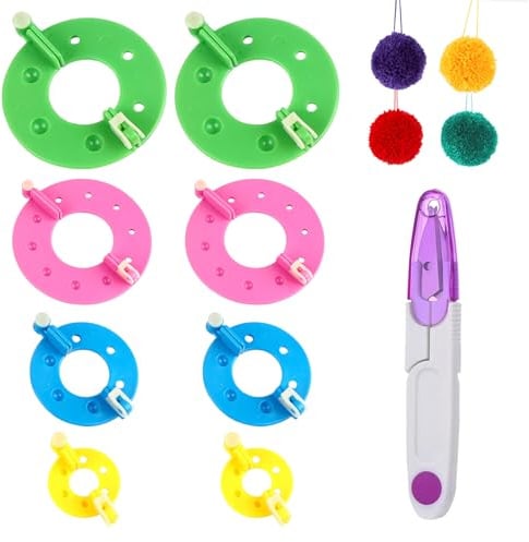 Pompom Maker,8PCS Pompom Maker Set,Pompon-Bastelsets,Kunststoff Pompom Maker Set,Fluff Ball Weaver Maker DIY Needle Crafts,mit 1 Schere,DIY Pom Pom Maker Fluff Ball Stricken Wolle Garn Werkzeug