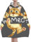 Tragbare Decke Hoodie, Hi Meow Slogan mit Katze, übergroße Sweatshirt-Decke, gemütlich, weich, warm, Plüsch-Kapuzendecke, mehrfarbig, 320g flannel