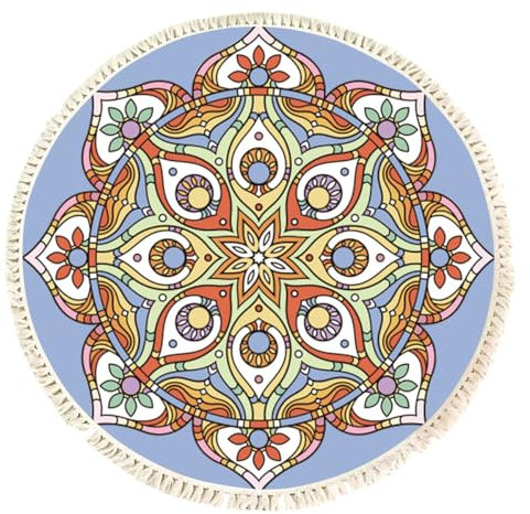 Terafeels 297090 Gartenteppich, rund, weich, schick, böhmisches Mandala, maschinenwaschbar, rutschfest, für den Innenbereich, Wohnzimmer, Wohnzimmer, 90 cm Durchmesser, 90 cm