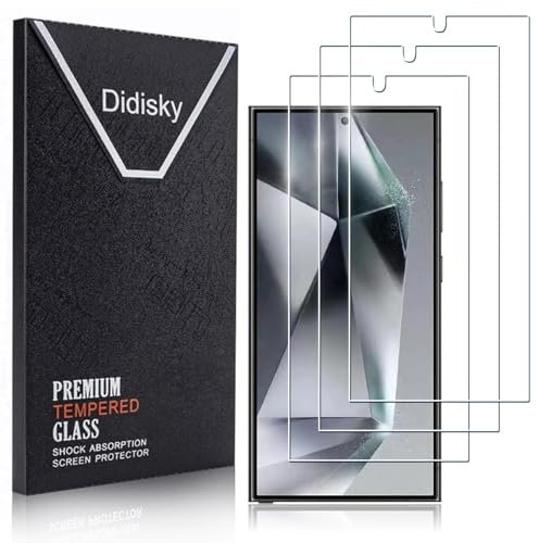 Didisky 3-Unidades Cristal Templado Protector de Pantalla para Samsung galaxy S24 Ultra 5G 6.8-Inch, Antihuellas, Sin Burbujas, Fácil de Limpiar, 9H Dureza,Transparente