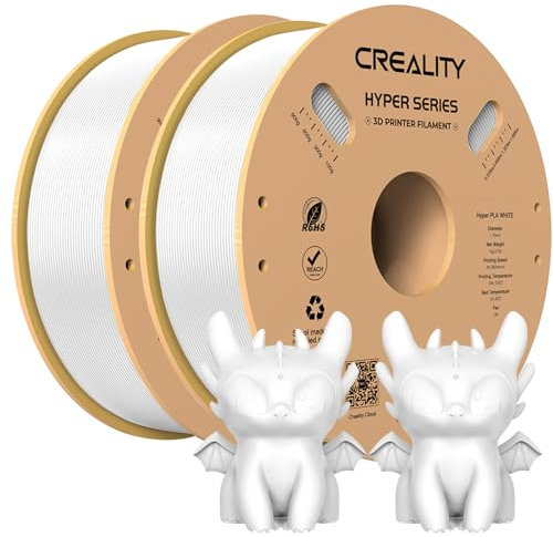 Creality Official Hyper PLA Filament Weiß+Weiß 2KG, 3D Drucker Filament für Hochgeschwindigkeitsdruck, langlebig und widerstandsfähig, glatt, Überhang Leistung Maßgenauigkeit +/-0.03mm, 2 Rollen