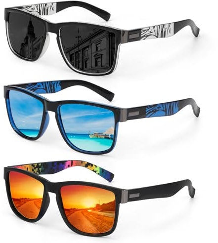 Hifot Sonnenbrille Herren Polarisiert 3 Stück, Sport Fahrradbrille Herren Damen, Sportbrille Sonnen Brille Laufbrille zum Radfahren Angeln Fahren