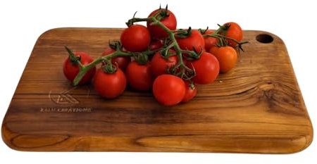 Kalu creations Tagliere da Cucina Professionale e Domestico - Tagliere in Legno Teak per Carne, Formaggi, Verdure o Salumi - Tagliere Rettangolare Grande Trattato - 30 x 20 cm