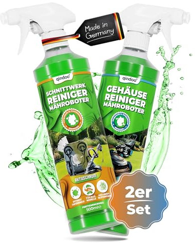 Qindoo Set Mähroboter Reiniger Schnittwerk und Gehäuse 2x 500ml Spray, Rasenmäher Reinigung der Schneidkammer