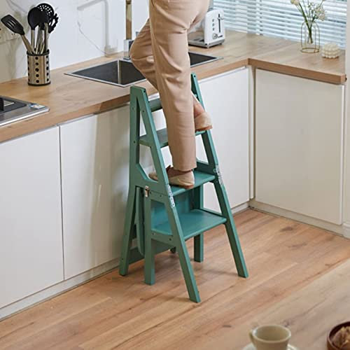 Conversione Sedia con Scaletta a 4 Gradini Sgabello con Scaletta in Legno, Combinazione di Scaletta Pieghevole in Legno e Sedia Libreria Multifunzione Scala di Salita Supporto per