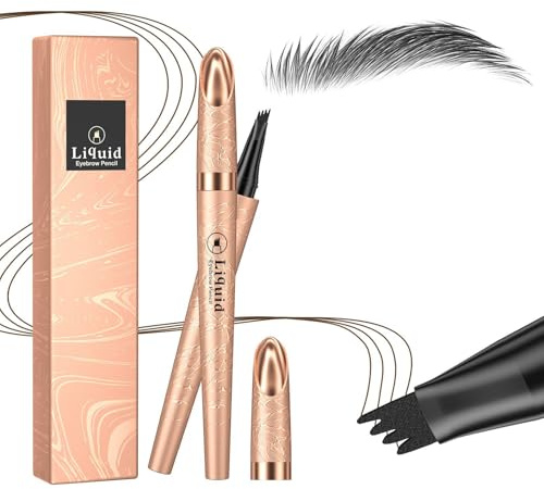 Eyebrow Pencil, Eyebrow Pen, Liquid Microblading Eyebrow Pen with 4 Micro-Fork Tip, Long-lasting Waterproof Smudgeproof Contouring Pen Creates Natural Looking Eyebrows (Grey)