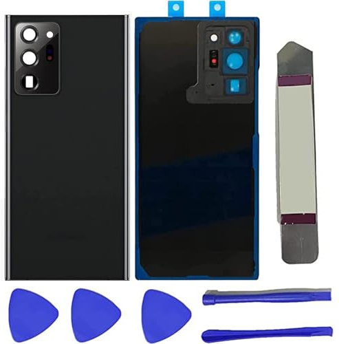 Tape trasera Galaxy Note 20 Ultra - Cristal trasero de repuesto para Samsung Galaxy Note 20 Ultra 5G, cubierta trasera con lente de vidrio de cámara y cinta preinstalada + herramientas (negro)