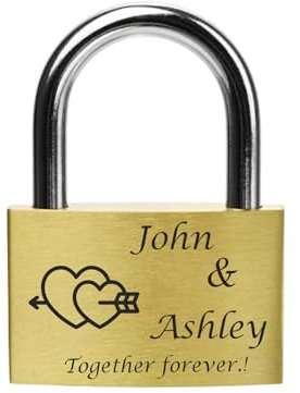 Lucchetto con incisione personalizzata (Made in USA), lucchetto per anniversario, matrimonio, promessa d'amore, lucchetto inciso personalizzato per te Love L (40 mm) x W (25 mm), FANSTIK (cuore