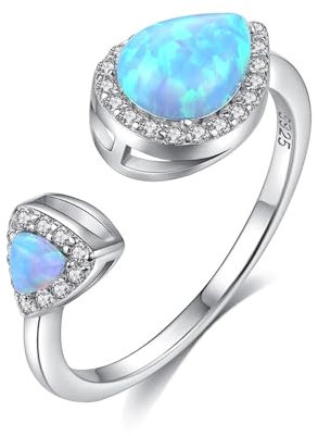 HeyMeili Ring Silber 925 Damen Blauer Opal Ring mit Zirkonia Ring Verstellbare Verlobung Ehering Opal Ringe Frauen Schmuck für Sie