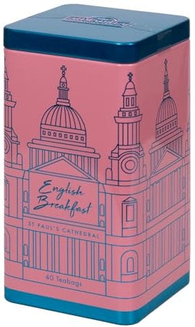 Ahmad Tea London Gifts | Contemporary London Caddy with English Breakfast | Gift | London & English Souvenirs | 40 Teabag Sachets | 1 Flavour