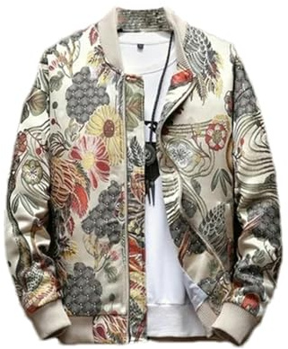 BoShiNuo Mann japanische Stickerei Herren Jacke Mantel Herren Hip Hop Street Kleidung Herren Jacke Kleidung white M
