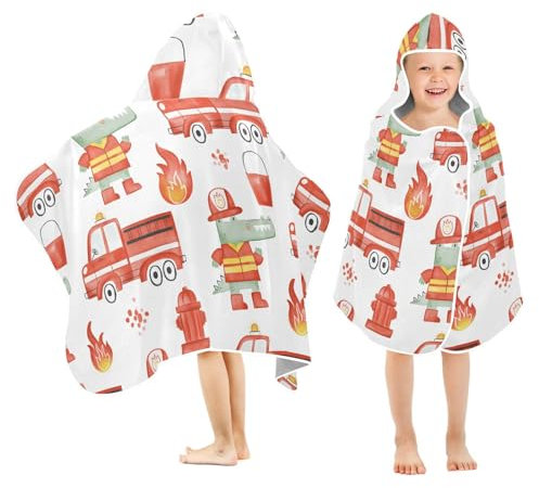 Kapuzen-Strandtuch für Kinder, weiche Kinderhandtücher mit Kapuze, niedliche Feuerwehr und Krokodil-Feuerwehrmann