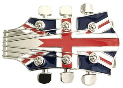 GANYKQ Gitarren-Form Gürtelschnalle Musikliebhaber Kleidungszubehör Musikinstrument Form Gürtelschnalle für Erwachsene Ersatz, Union Jack Design, 11