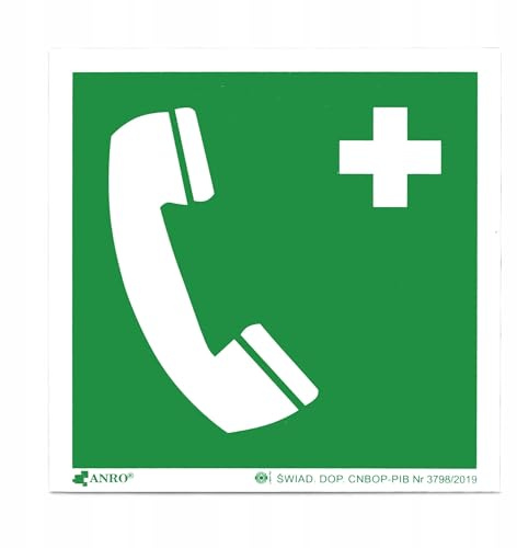 PRINTIMA Nachleuchtendes PVC Telefonschild 15x15 cm Sicherheitszeichen Notfall Telefon Rettungswege fluoreszierend UV-beständig langlebig sichtbar Innenbereich Montage