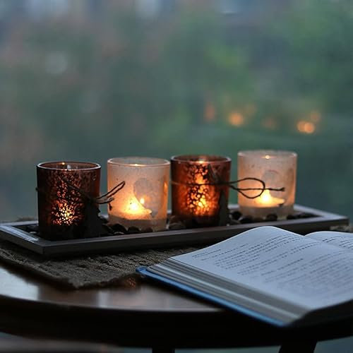 FLCSIed Lot de 3 photophores en verre dépoli avec motifs de plantes et flamants roses pour mariages, fêtes et décoration d'intérieur (avec cœur)