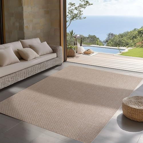 SIMPEX Indoor Outdoor Teppich Beige 160x230 cm Läufer, UV-beständig, Ideal für Küche, Balkon, Terrasse, Wohnzimmer und Esszimmer, Einfarbig im Boho-Stil.