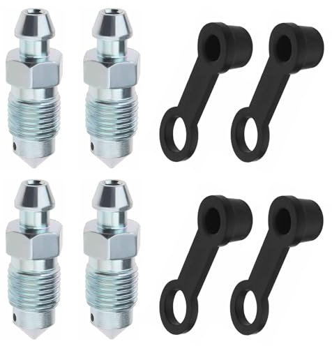 HARY 4 Pcs M10x1mm Bolt Bleed Screw with Dust Caps/Q235 Carbon Steel Motorcycle Bolts/Disc Brake Caliper Exhaust Screw Hydraulic Brake Bleed Nipple Cap