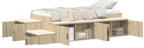 vidaXL Bettgestell Schwarze Eiche 100X200 cm Jede Menge Schubladen Robustes Holz Zeitgemäßes Design für Schlafzimmer Kompakt Minimalistisch Einzelbett Robust Elegantes Möbel Geräumig Qualität