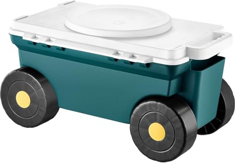 VEVOR Carrello da Giardino con Ruote in PP Contenitore Portaoggetti, Carico max. 123 kg, Sedile da Lavoro Carrello per Giardinaggio, Tosaerba, Piantagione, 520 x 310 x 280 mm