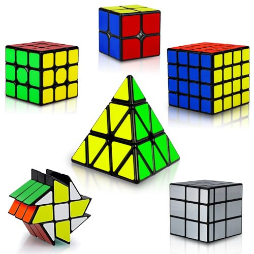 Coolzon Zauberwürfel Set, 6 Pack Speed Cube Kit mit mit 2x2x2 3x3x3 4x4x4 Pyramide Fenghuolun Mirror Magic Cube, PVC Aufkleber Premium - für Kinder Erwachsene Anfänger