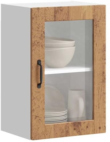 HOMTAKIE Armoire Murale de Cuisine avec Porte en Verre Porto Vieux Bois 1x Meuble vitré Mural (1 Porte) 40 cm
